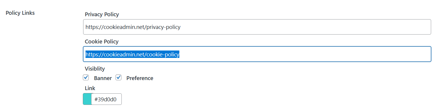 CookieAdmin - Policy Links Section