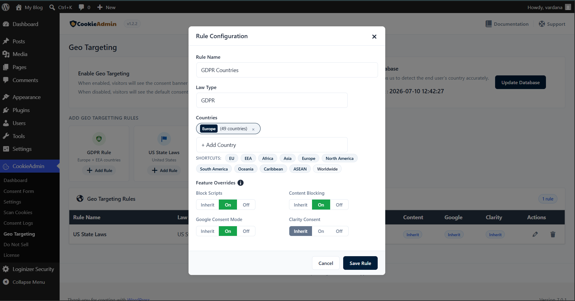 Geo targeting rule form