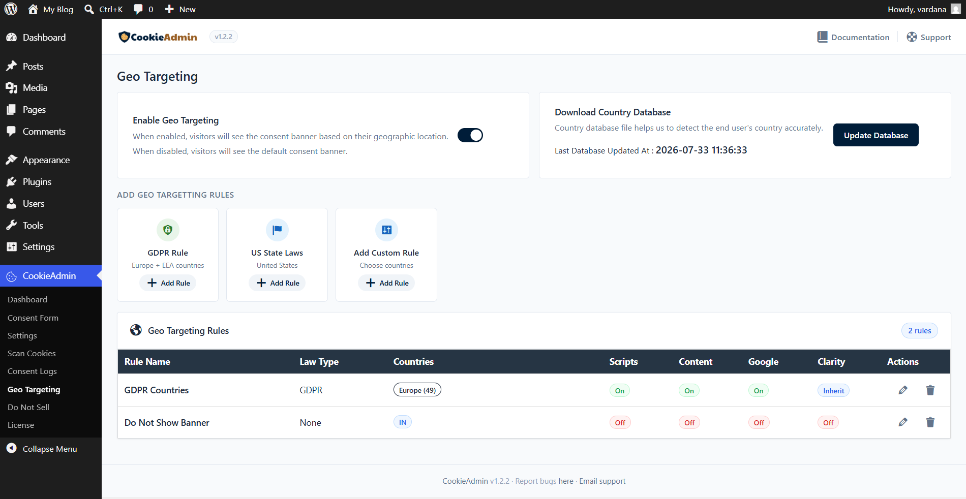 GEO targeting screenshot